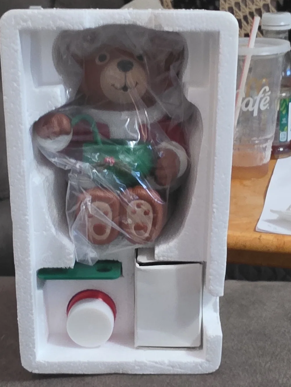 Holiday Bear Figurine in Red and Green - Festive Table Decor